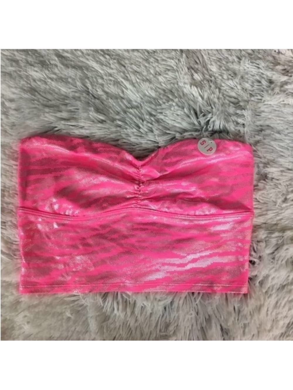 PINK Victoria’s Secret Metallic Pink Zebra Print Bandeau Tube Top Small - Picture 2 of 13